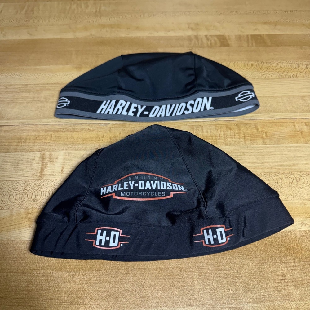 Harley-Davidson Skull Cap Helmet Liner Headwrap 2 Pack Black Orange Grey Mens